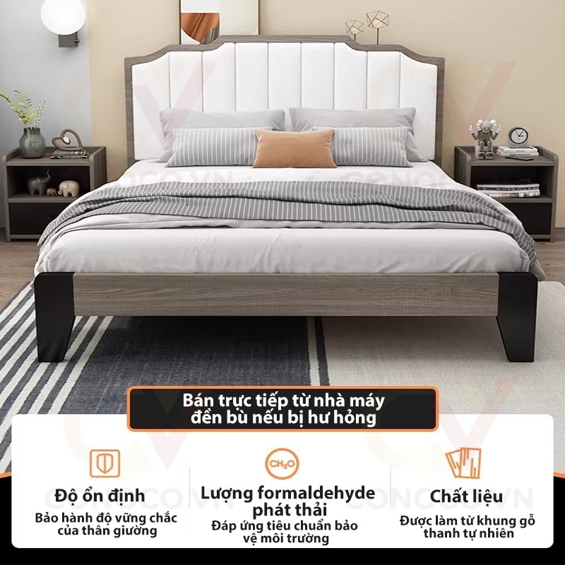 Giường ngủ hiện đại khung gỗ chắc chắn CONOCO tựa lưng bọc vải êm ái 1m8