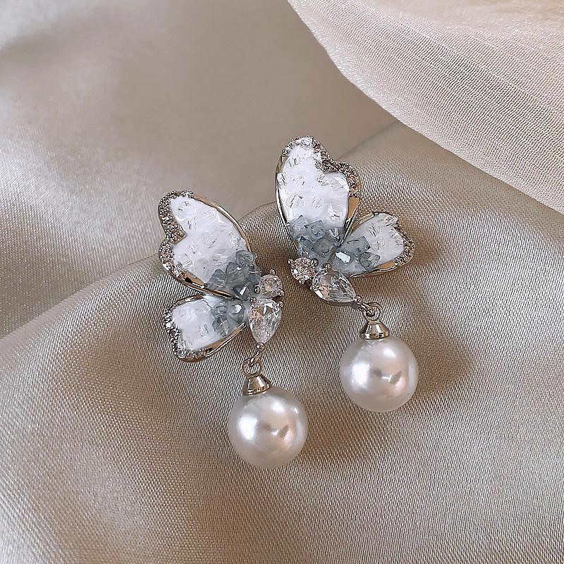 Bông tai ngọc trai nhân tạo bằng bạc S925 HOLIE dành cho nữ, đính đá zircon siêu nhỏ tinh tế
