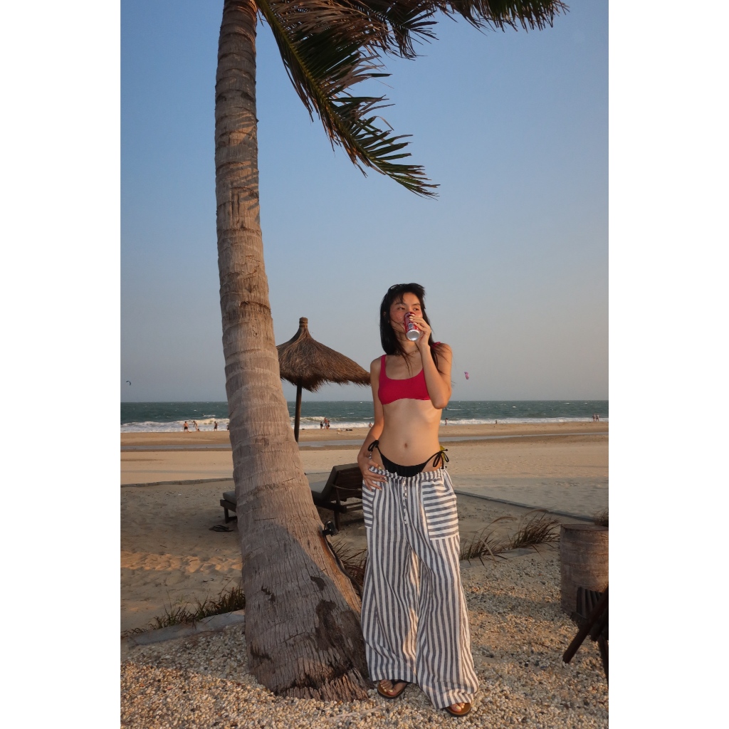 SUNDAY - "WALKMAN" TROUSERS - Quần Linen Suông Rộng, Cạp Thun Thoải Mái.