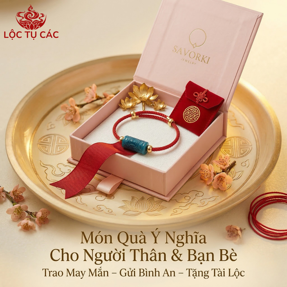 Vòng tay Lu Thống Khắc Lam Ngọc, dây đeo tay Lộc Tụ Các giúp lưu thông năng lượng bình an, cân bằng tinh thần