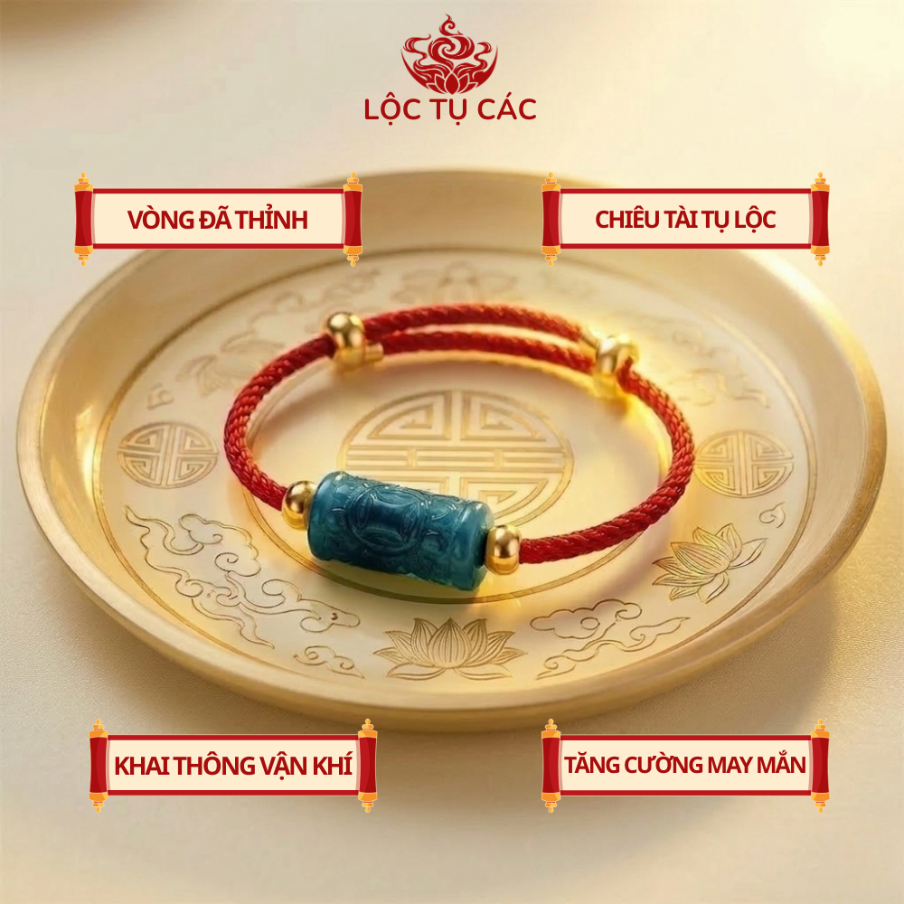 Vòng tay Lu Thống Khắc Lam Ngọc, dây đeo tay Lộc Tụ Các giúp lưu thông năng lượng bình an, cân bằng tinh thần
