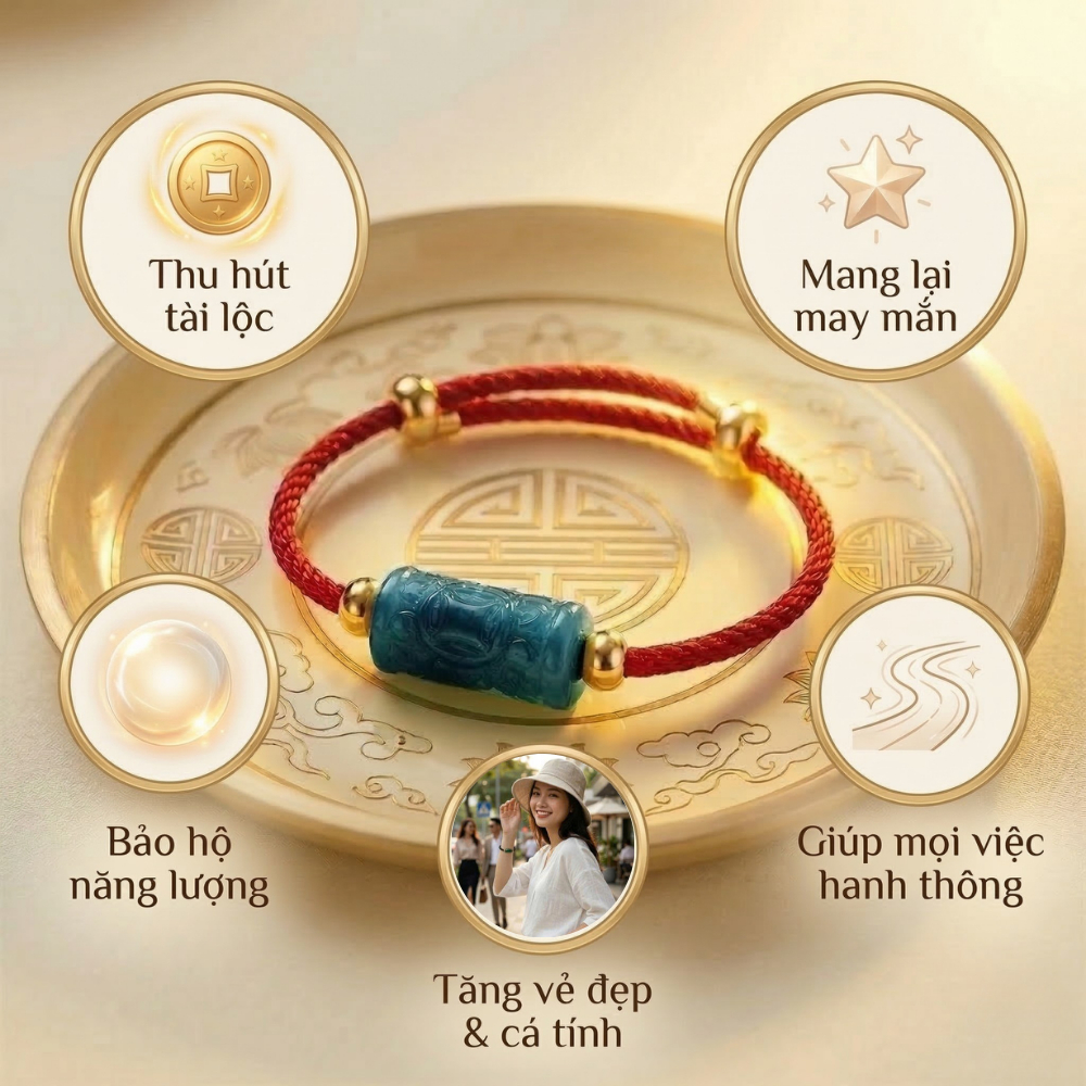 Vòng tay Lu Thống Khắc Lam Ngọc, dây đeo tay Lộc Tụ Các giúp lưu thông năng lượng bình an, cân bằng tinh thần