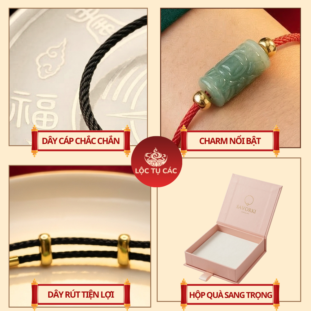 Vòng tay Lu Thống Khắc Lam Ngọc, dây đeo tay Lộc Tụ Các giúp lưu thông năng lượng bình an, cân bằng tinh thần