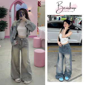 Quần Jean Suông Ống Rộng Nữ WASH RETRO Lưng Cao Quần Jean Nữ Ôm Eo Tôn Dáng Chất Jean Demin Phủ Giày