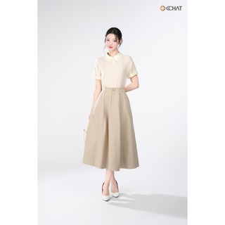 Chân Váy 𝐂𝐂𝐇𝐀𝐓 Dáng Xòe Delphine Túi Cho Trang Trí Chất Liệu Kaki Cao Cấp 25CDS2011XT