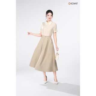 Chân Váy 𝐂𝐂𝐇𝐀𝐓 Dáng Xòe Delphine Túi Cho Trang Trí Chất Liệu Kaki Cao Cấp 25CDS2011XT