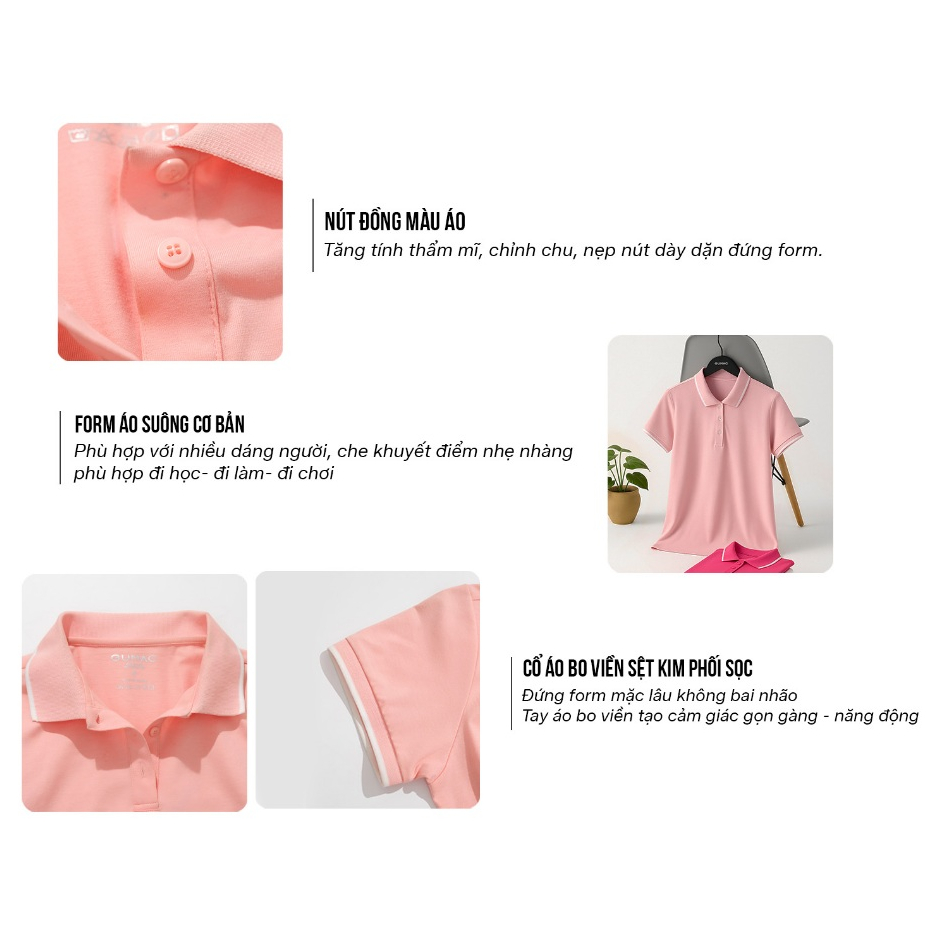 Áo Polo Nữ Form Suông GUMAC Cổ Phối Viền Chất Thun Cotton Mịn Thiết Kế Cơ Bản Dễ Phối Đồ PLE03028