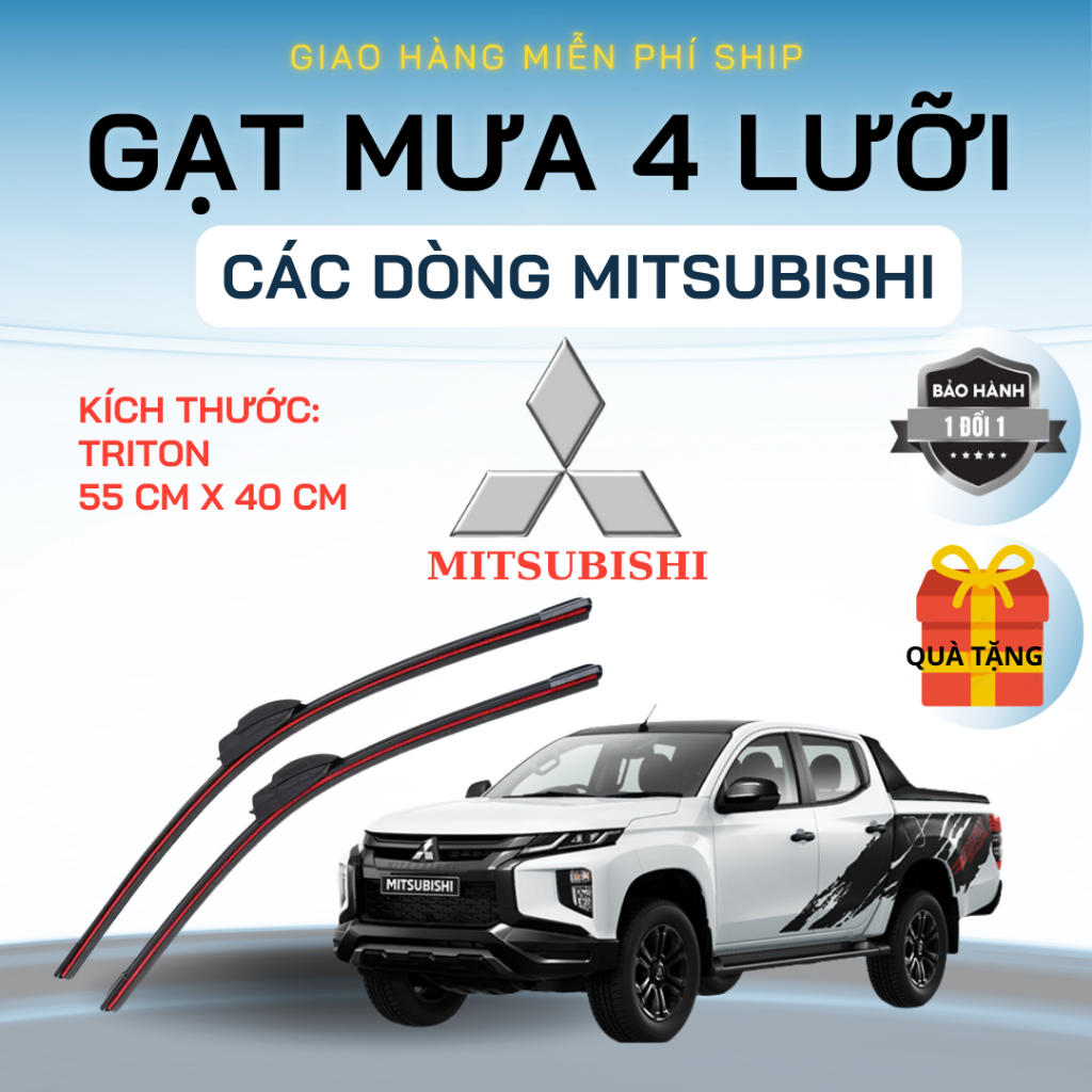 Gạt Mưa Ô Tô Các Dòng Xe MITSUBISHI TRITON, XPANDER, ATTRAGE, PAJERO.. Silicon 4 Lưỡi Gạt Sạch Êm.4L