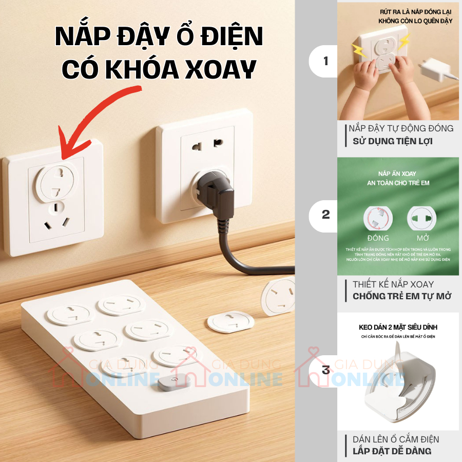 Nắp đậy ổ cắm điện có khóa xoay giữ an toàn cho trẻ em