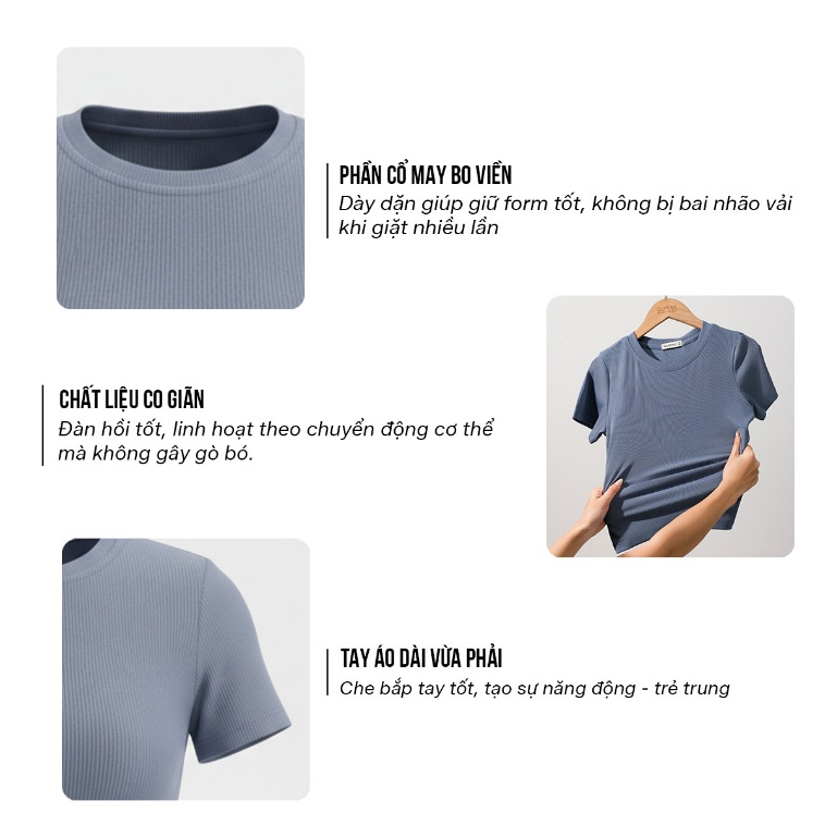 Áo Thun Trơn Babytee GUMAC Cổ Tròn Form Ôm Nhiều Màu Chất Thun Gân Co Giãn Siêu Tôn Dáng LATE0602