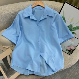 Áo sơ mi bigsize nữ tay ngắn kiểu xẻ lưng có cúc, Áo kiểu big size nữ phong cách đơn giãn AT10