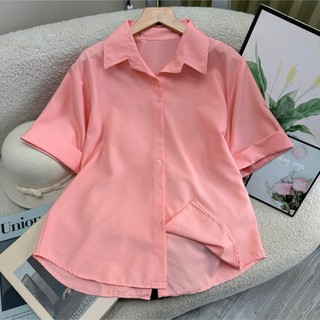 Áo sơ mi bigsize nữ tay ngắn kiểu xẻ lưng có cúc, Áo kiểu big size nữ phong cách đơn giãn AT10