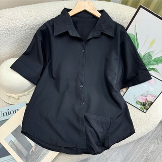 Áo sơ mi bigsize nữ tay ngắn kiểu xẻ lưng có cúc, Áo kiểu big size nữ phong cách đơn giãn AT10