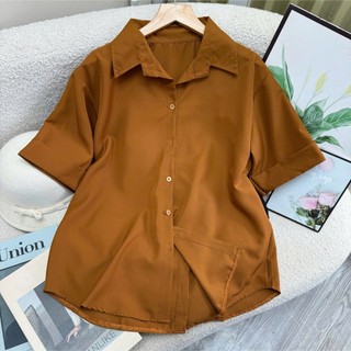 Áo sơ mi bigsize nữ tay ngắn kiểu xẻ lưng có cúc, Áo kiểu big size nữ phong cách đơn giãn AT10