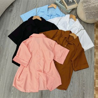 Áo sơ mi bigsize nữ tay ngắn kiểu xẻ lưng có cúc, Áo kiểu big size nữ phong cách đơn giãn AT10