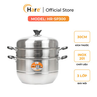 Nồi Hấp 3 Tầng Hare HR-SP300 30cm Gồm 1 Nồi 2 Vỉ Hấp 1 Xửng, Thiết Kế Lỗ Hấp Đều - Bếp Của Hà