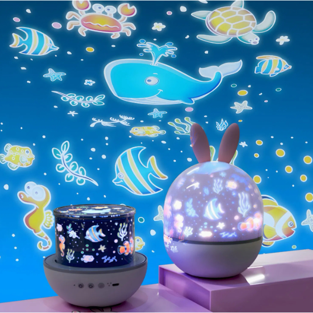 Đèn Ngủ Chiếu Sao 3D Xoay Tự Động DecorSquare: Có 8 Bản Nhạc, Remote,15 Phim Chiếu - Quà Tặng Bé Yêu
