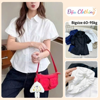 Áo Sơ Mi Bigsize Nữ Thắt Eo Tay Ngắn Phồng Nhẹ Dễ Thương Cho Chubby Đi Học Đi Làm SM192