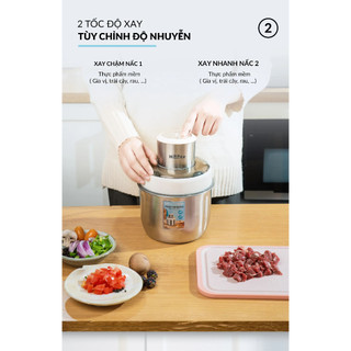 Máy Xay 2 Cối Haatz HMG168 Đa Năng Kèm Đầu Đánh Ruốc, Chất Liệu Inox Cao Cấp Bền Bỉ An Toàn - Bếp Của Hà
