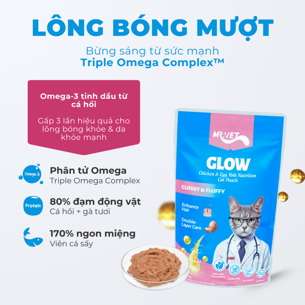 Pate Cho Mèo MRVET 1 Hộp 12 Gói 70G 51% Thịt, Bổ Sung Protein, Prebiotics, Taurine, Tăng Cường Sức Đề Kháng