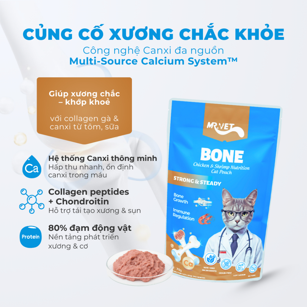 Pate Cho Mèo MRVET 1 Hộp 12 Gói 70G 51% Thịt, Bổ Sung Protein, Prebiotics, Taurine, Tăng Cường Sức Đề Kháng