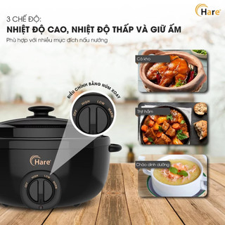 Nồi Nấu Chậm Hare HR-SC535 Thiết Kế Hiện Đại Trang Nhã, Lòng Nồi Gốm Sứ Giữ Trọn Hương Vị Món Ăn - Công Tiến Kitchen
