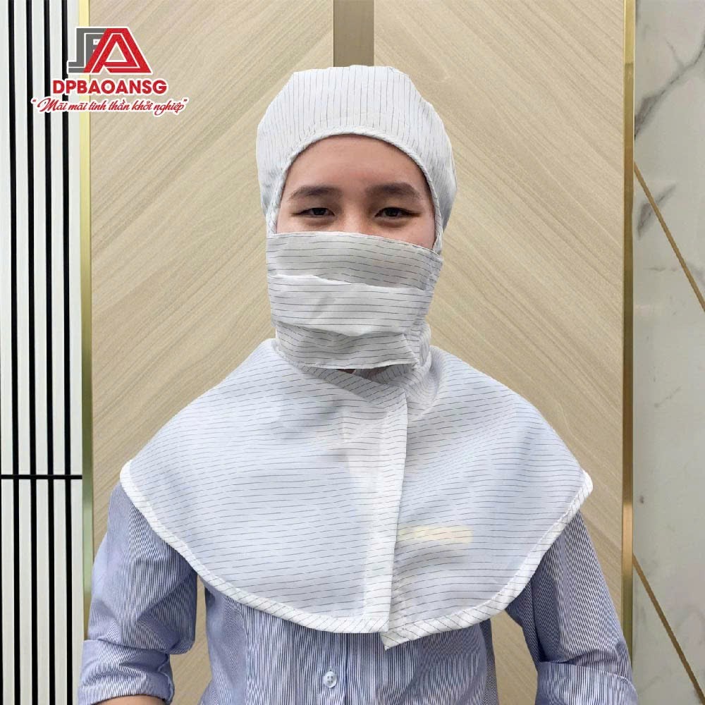 Nón Trùm Phòng Sạch Chống Tĩnh Điện Có Khẩu Trang - 3 Màu Trắng, Xanh, Hồng