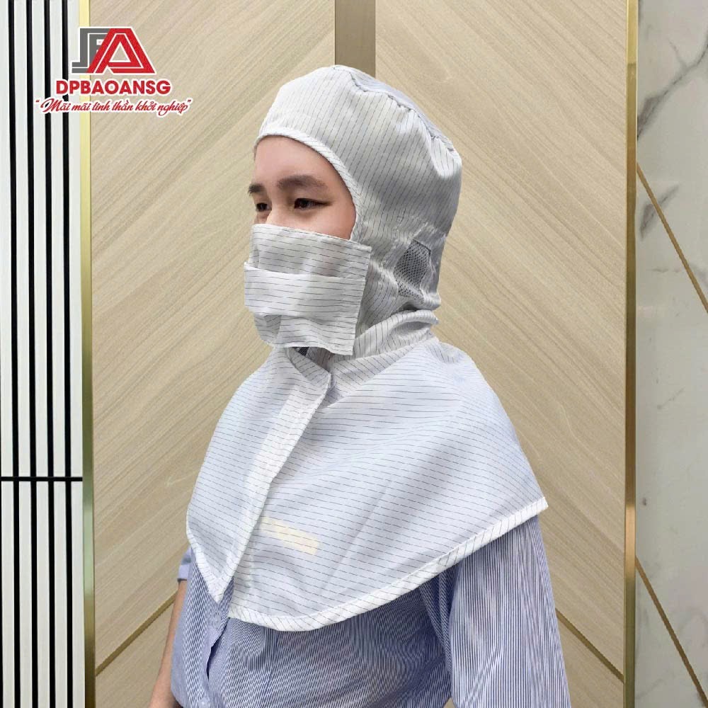 Nón Trùm Phòng Sạch Chống Tĩnh Điện Có Khẩu Trang - 3 Màu Trắng, Xanh, Hồng
