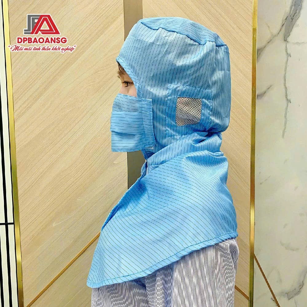 Nón Trùm Phòng Sạch Chống Tĩnh Điện Có Khẩu Trang - 3 Màu Trắng, Xanh, Hồng