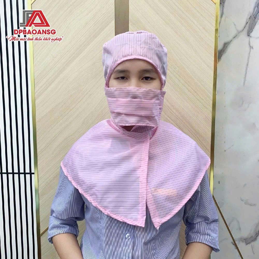 Nón Trùm Phòng Sạch Chống Tĩnh Điện Có Khẩu Trang - 3 Màu Trắng, Xanh, Hồng