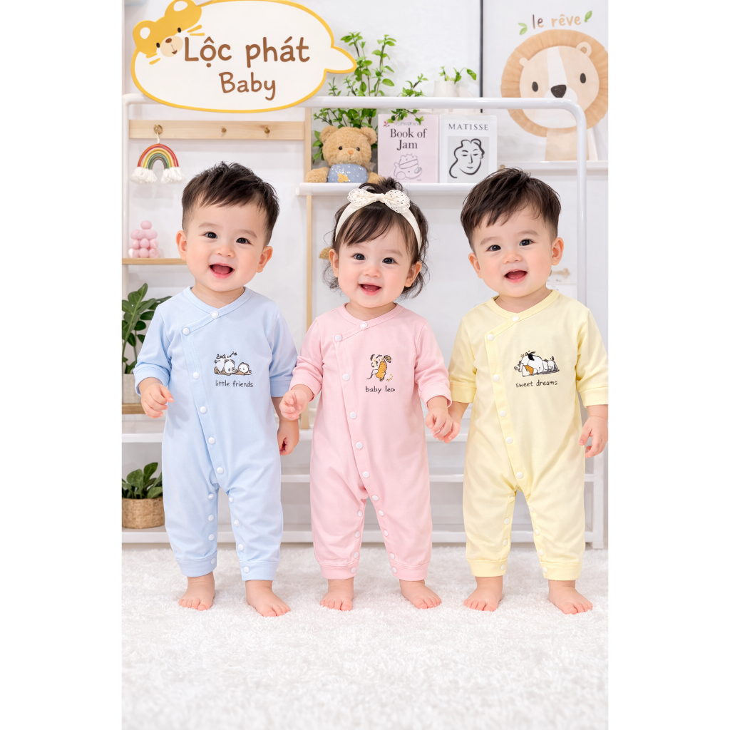 Body dài tay Lộc Kids cho bé sơ sinh chất petit, chất vải thoáng mát mềm mại cho da bé