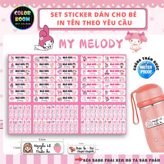 [ MẪU MELODY ] Set 85 Sticker Dán Đồ Dùng Cho Bé In tên theo yêu cầu -PVC chống thấm - Colorboomshop
