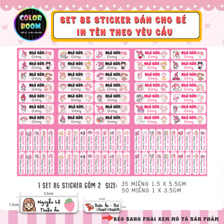 [ MẪU MELODY ] Set 85 Sticker Dán Đồ Dùng Cho Bé In tên theo yêu cầu -PVC chống thấm - Colorboomshop