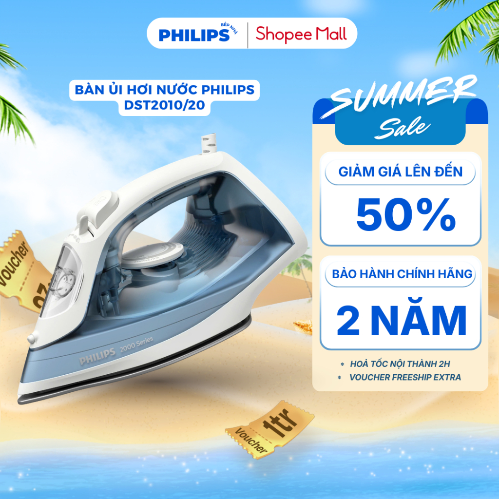 Bàn Ủi Hơi Nước PHILIPS DST2010/20 (2000W) Mặt đế chống dính, Nút trượt ...