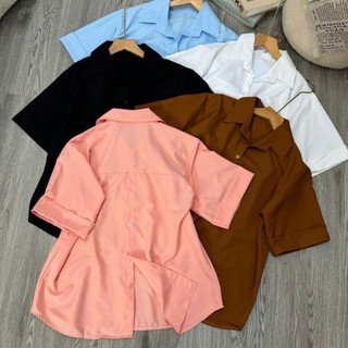 Áo sơ mi bigsize nữ tay ngắn xẻ tà lưng có cúc dễ thương chất lụa chéo mềm mịn AT10