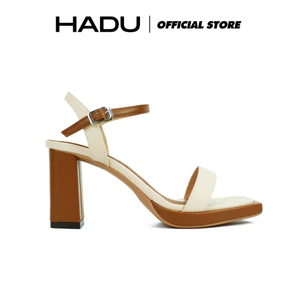 Giày Sandal Cao Gót 9P Đế Vuông Quai Ngang Phối Màu HADU M7140 Da PU Cao Cấp BH 12T