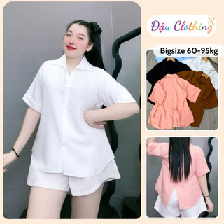 Áo sơ mi bigsize nữ tay ngắn xẻ tà lưng có cúc dễ thương chất lụa chéo mềm mịn AT10