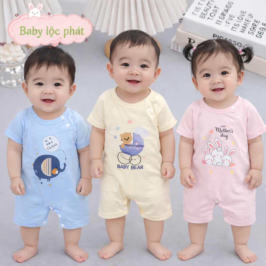 (BD 11) Bộ body Lộc Phát chất vải petit mềm mịn mát lạnh co giãn 4 chiều cho bé từ 3-9kg