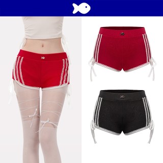 Quần short nữ thắt nơ phối ren DKMV màu đen, đỏ thiết kế dây rút tùy chỉnh độ dài tiện lợi đáng yêu Shophia Short | K-Q3