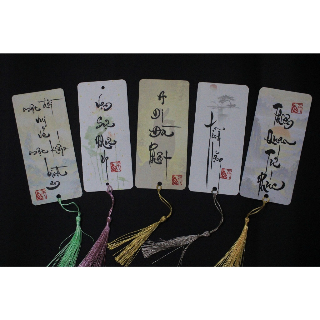 10 Liễn Mini Thư Pháp Cổ Trang In 2 Mặt Làm Bookmark, Treo Cành Mai Đào Tết