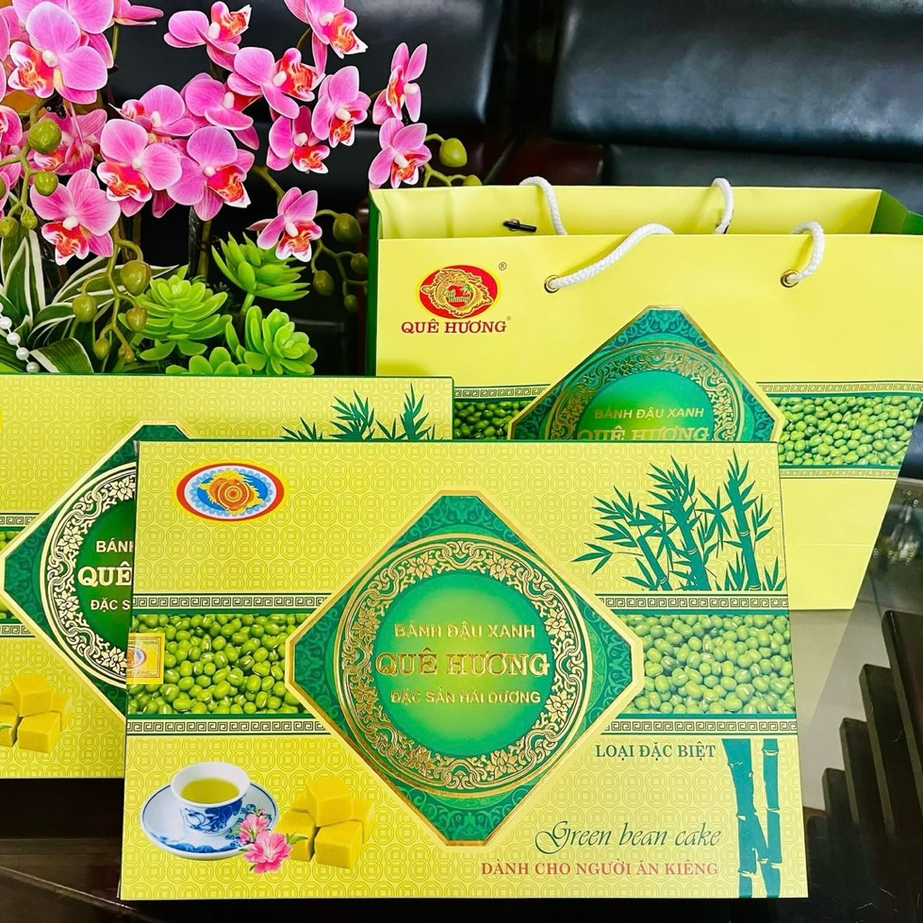 Bánh Đậu Xanh Quê Hương Ăn Kiêng 360g-Đặc Sản Hải Dương, Ngọt Thanh Không Béo, Tan Mịn, Healthy Hộp Đặc Biệt 25 Thỏi