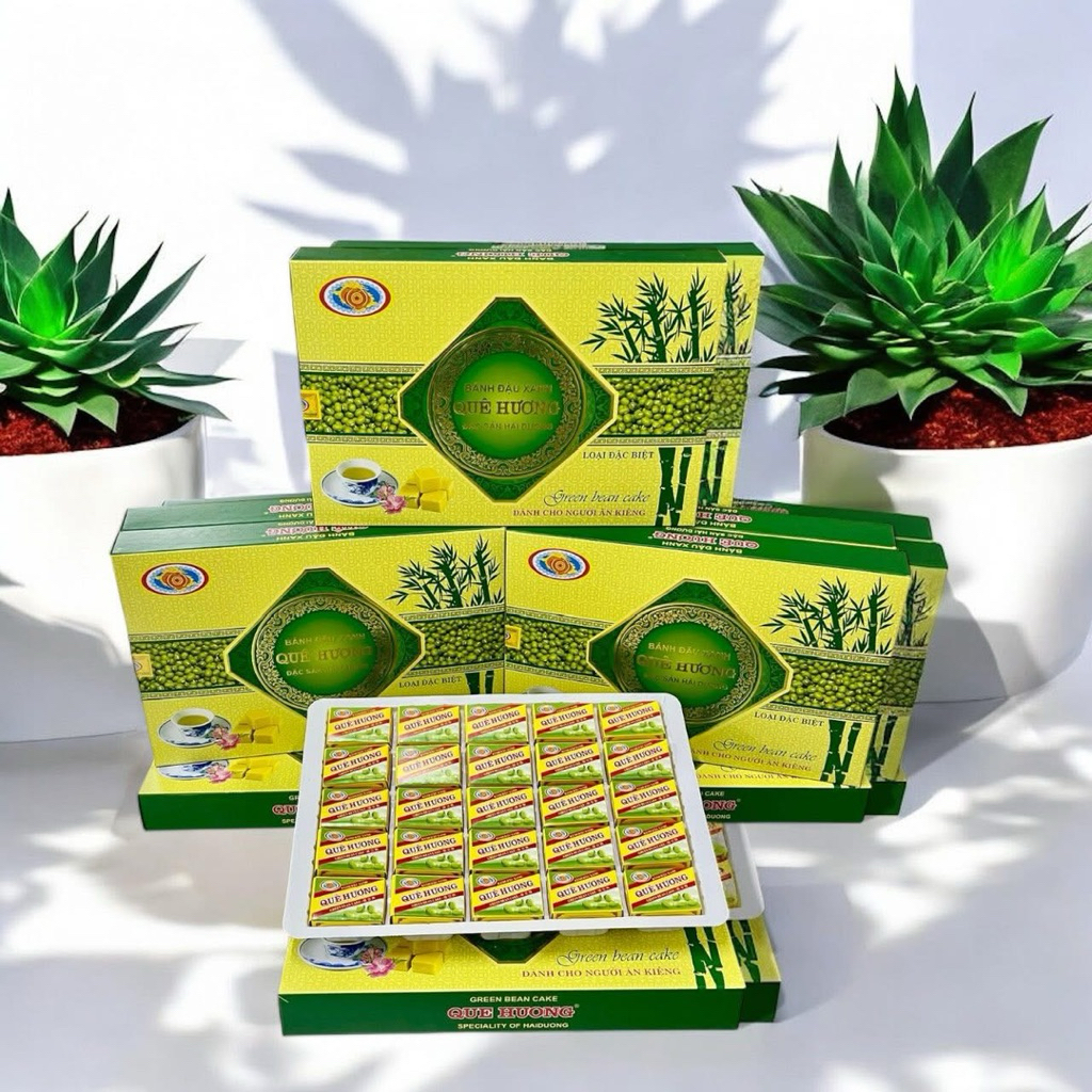 Bánh Đậu Xanh Quê Hương Ăn Kiêng 360g-Đặc Sản Hải Dương, Ngọt Thanh Không Béo, Tan Mịn, Healthy Hộp Đặc Biệt 25 Thỏi