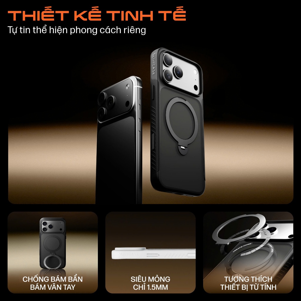 [New] Ốp lưng STANDOUT iPhone 17 Pro Max / 17 Pro & 16 Pro Max SLIMCASE - Giá đỡ xoay 360, siêu mỏng, bảo hành 2 năm