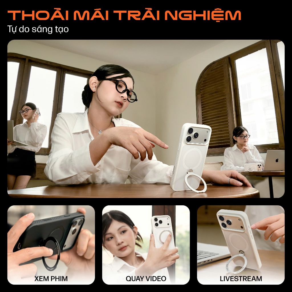 [New] Ốp lưng STANDOUT iPhone 17 Pro Max / 17 Pro & 16 Pro Max SLIMCASE - Giá đỡ xoay 360, siêu mỏng, bảo hành 2 năm