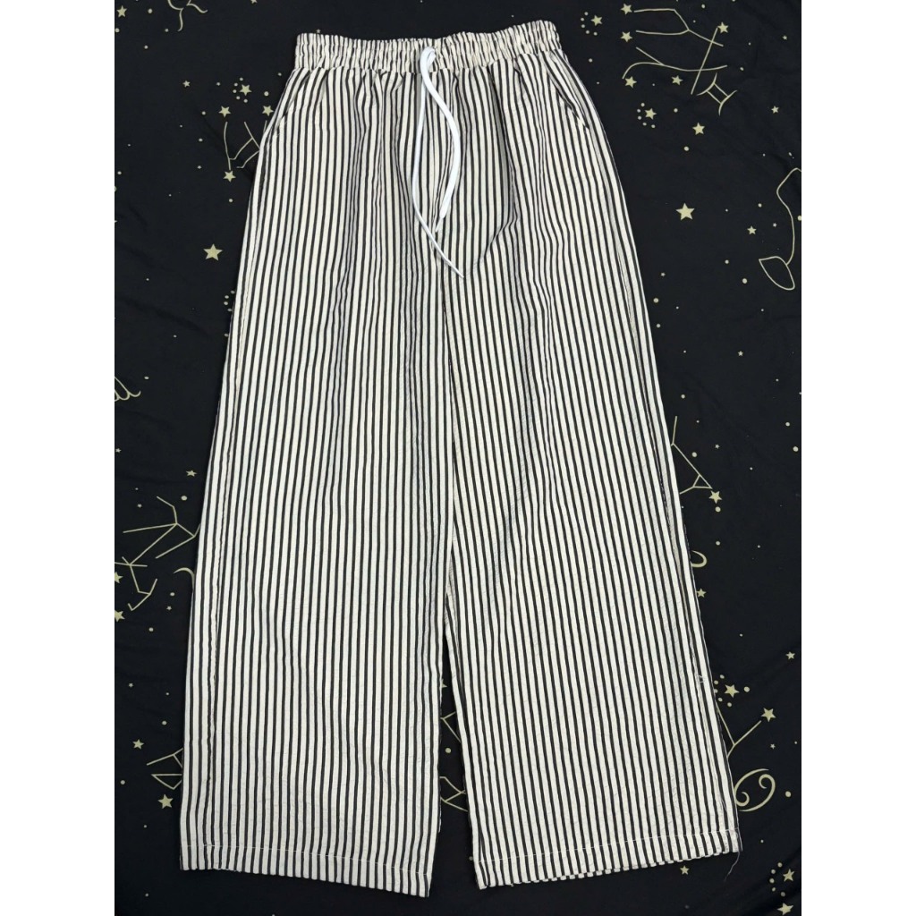 Quần Dài Kẻ Sọc Ống Rộng vải cotton xốp form mềm rũ phong cách Hàn Quốc