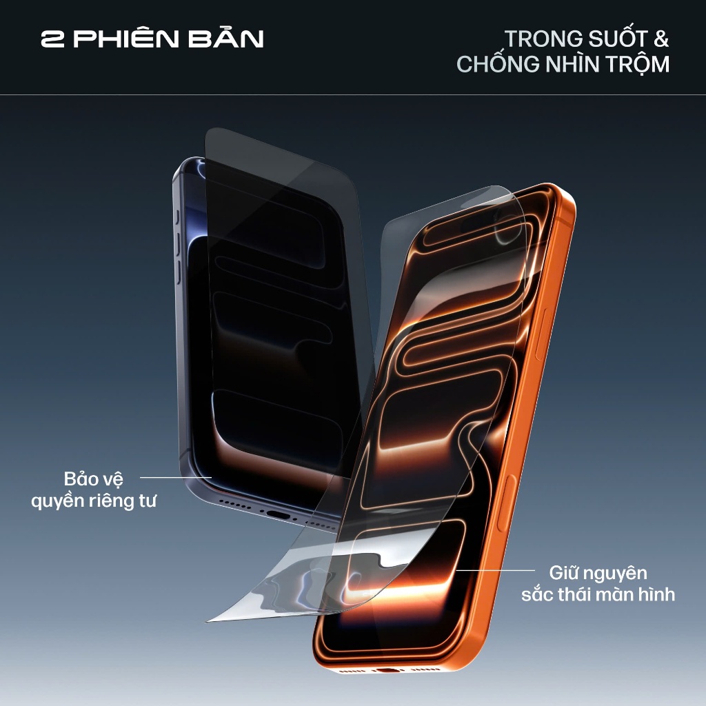 Kính cường lực iPhone 17 series & iPhone Air SLIMCASE - Kèm khung tự dán, Chống nhìn trộm, chống trầy xước, độ cứng 9H