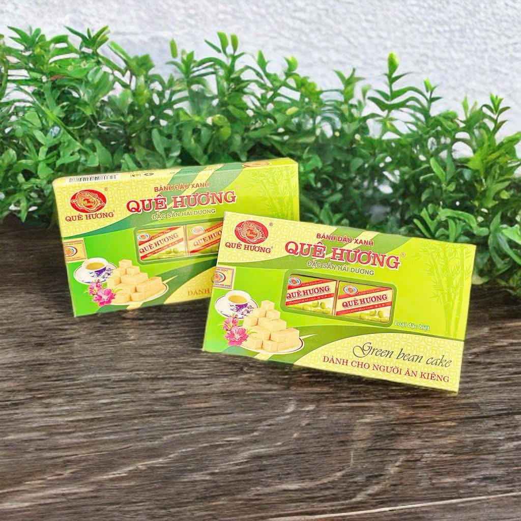 Bánh Đậu Xanh Quê Hương Ăn Kiêng 180g– Đặc Sản Hải Dương, Ngọt Thanh Không Béo, Tan Mịn Hộp 12 thỏi