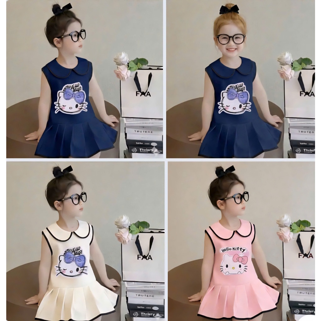 VÁY BÉ GÁI MÙA HÈ MẪU HELO KITTY  E.C SZ 9 - 35 KG CHẤT POLY DÀY DẶN ĐƯỜNG MAY KĨ
