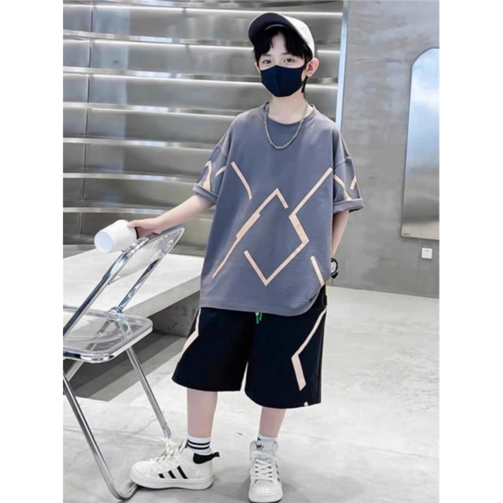 [Peinn] Bộ quần áo mùa hè bé trai 18-52kg mẫu HÌNH KHỐI, thiết kế đẹp, chất liệu co dãn thoáng mát. NL6