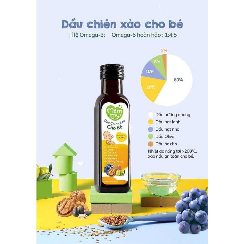 Dầu chiên xào Mămmy, Bio Baby, Anpaso cho bé ăn dặm chịu nhiệt tới 200 độ C, giữ trọn vẹn dinh dưỡng